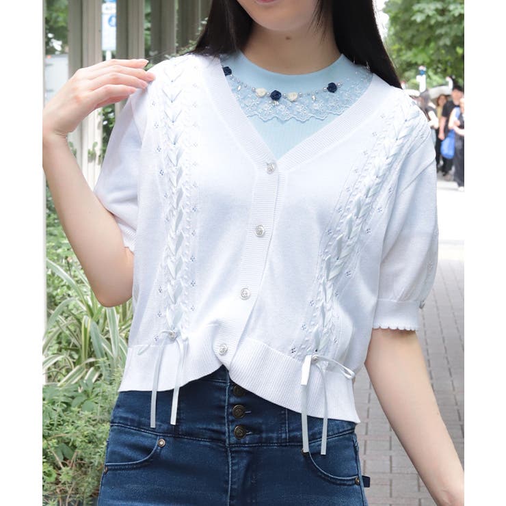 接触冷感レースアップカーディガン | axes femme | 詳細画像6 