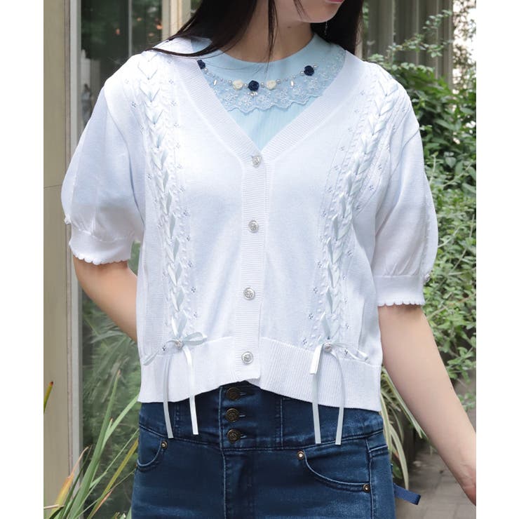 白 | 接触冷感レースアップカーディガン | axes femme