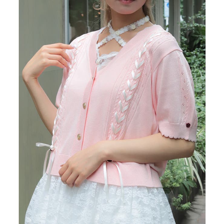 ピンク | 接触冷感レースアップカーディガン | axes femme