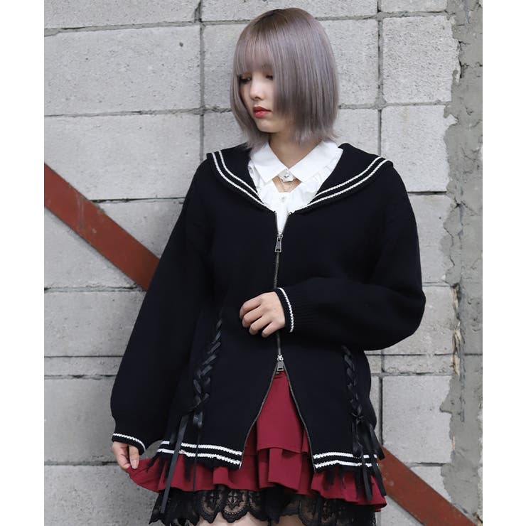 黒 | ダメージセーラーニットカーディガン | axes femme