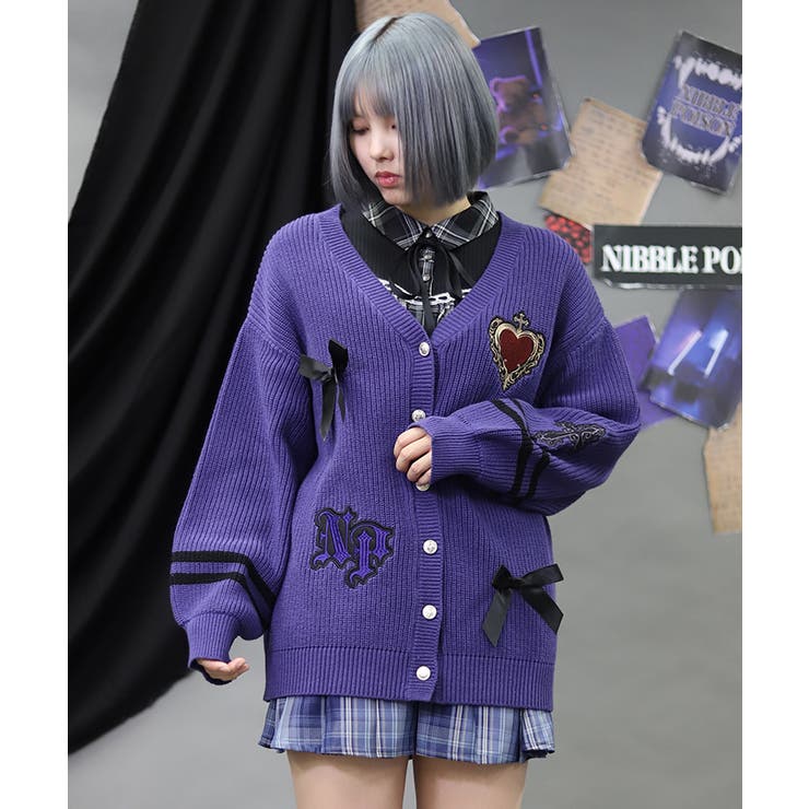 刺繍ワッペンスクールカーディガン | axes femme | 詳細画像5 