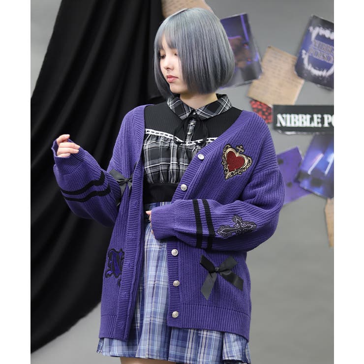 刺繍ワッペンスクールカーディガン | axes femme | 詳細画像6 