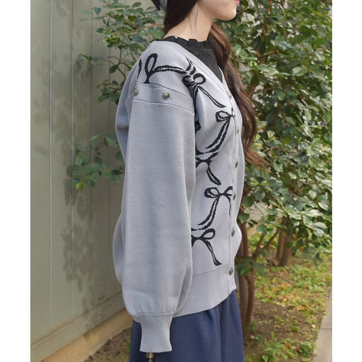 リボンジャガードバイカラーカーディガン[品番：IGAW0005846]｜axes