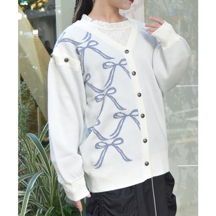 ally様 フェレット　ホワイトカーディガン extra quality heavy weight jacquard knit cardigan / エクストラ