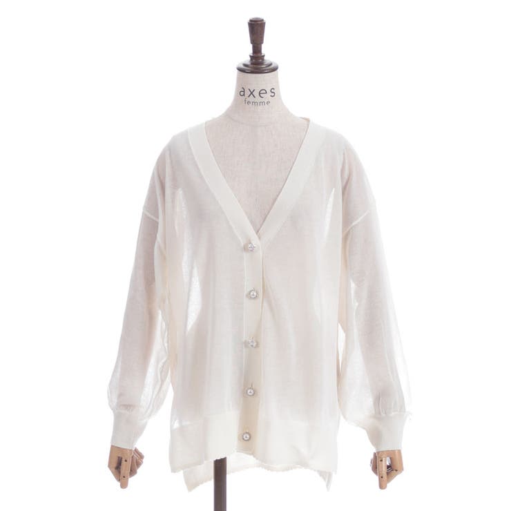 «overE» UVカットシアーニットカーディガン ホワイト96 overE» UVカットシアーニットカーディガン ホワイト96