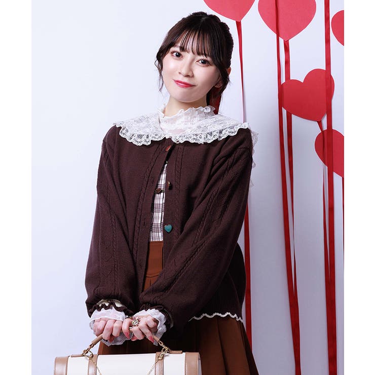 Ｄブラウン | ハート釦バイカラーニットＣＤ | axes femme