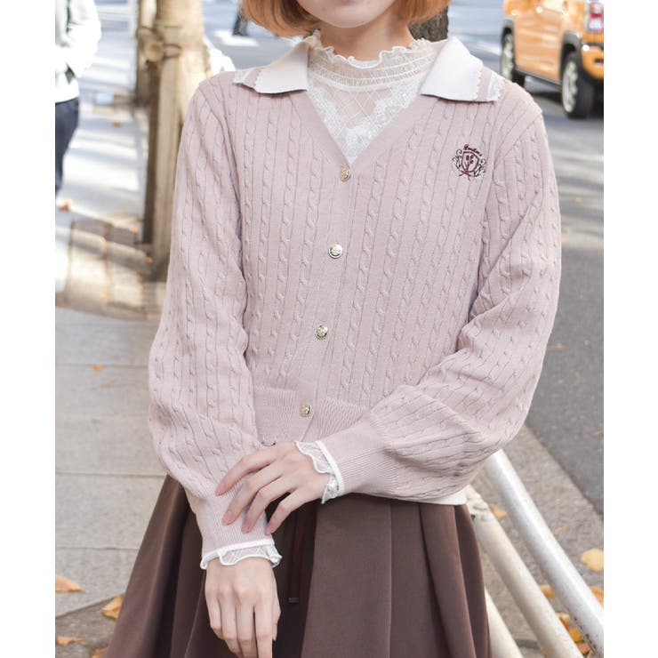 ピンク | バイカラーニットポロカーディガン | axes femme