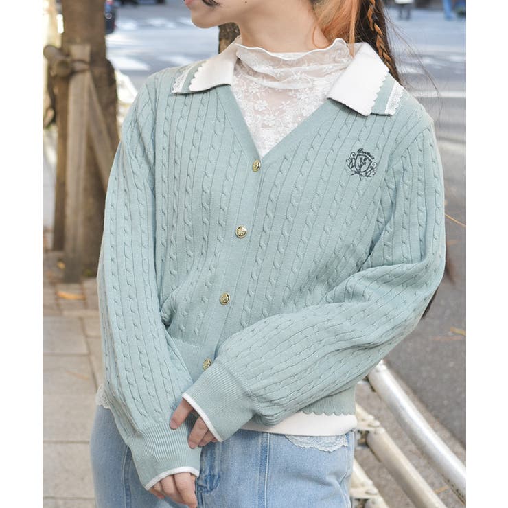 ミント | バイカラーニットポロカーディガン | axes femme