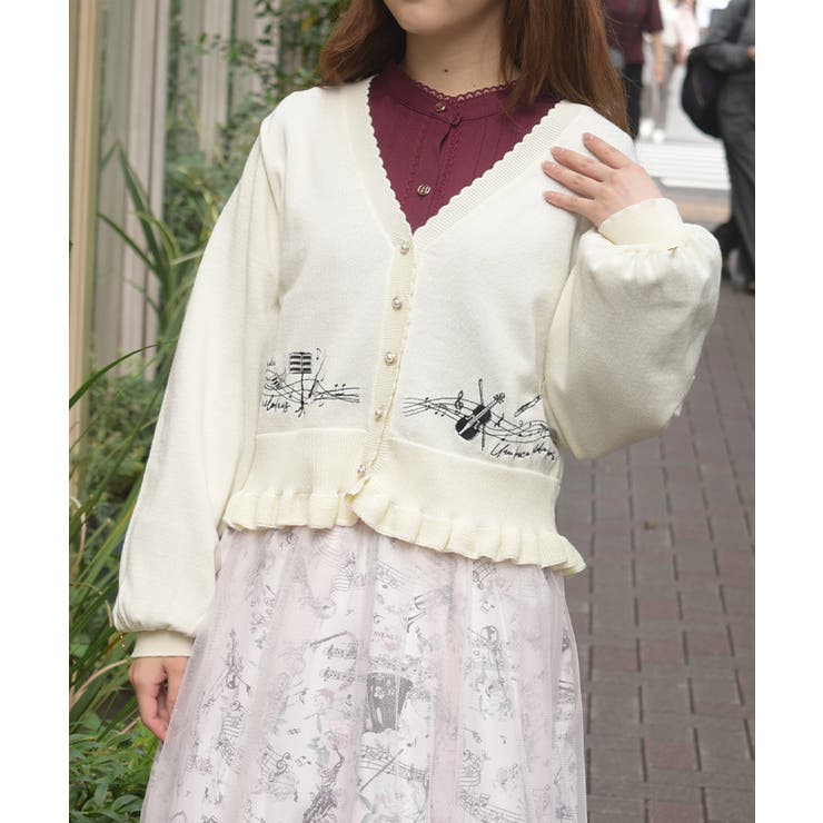 音楽刺繍ショートニットカーディガン | axes femme | 詳細画像11 
