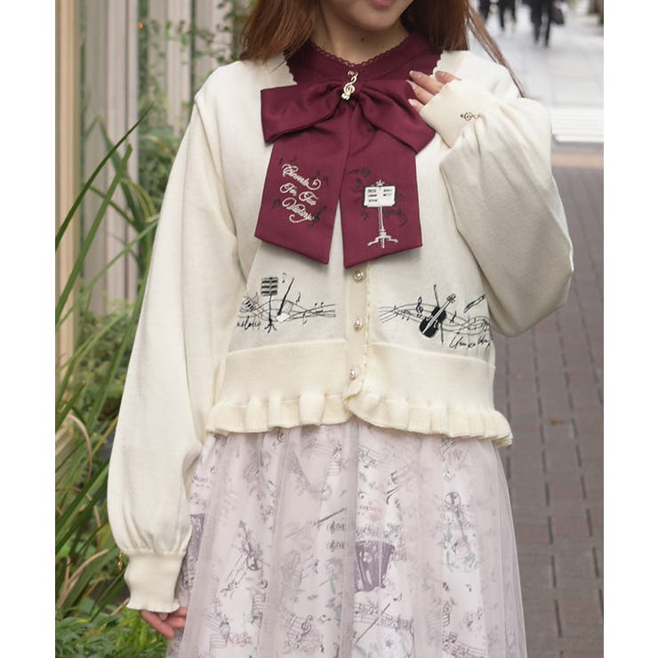 音楽刺繍ショートニットカーディガン | axes femme | 詳細画像12 