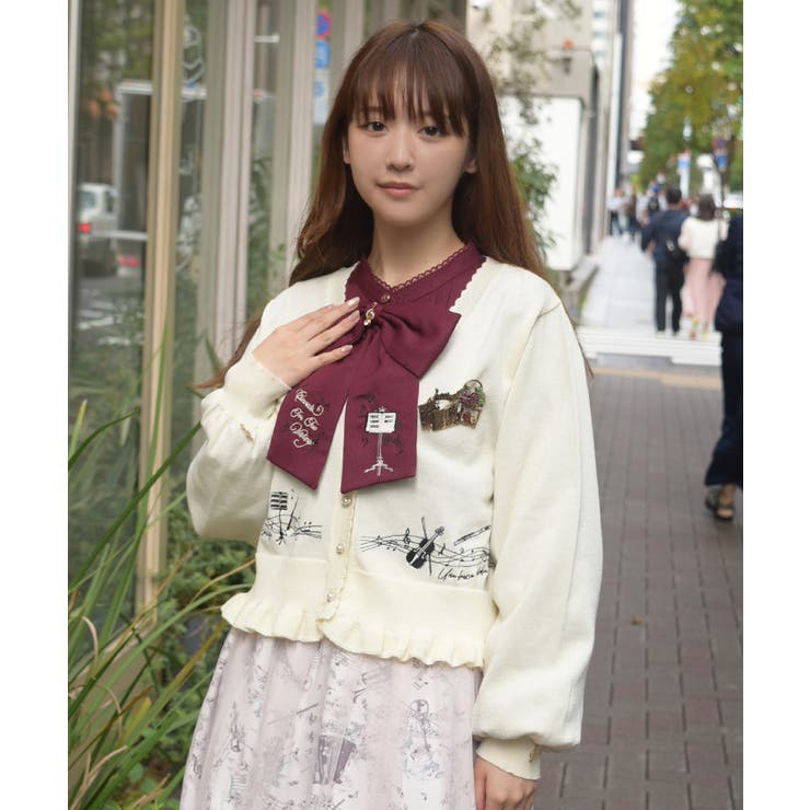 音楽刺繍ショートニットカーディガン | axes femme | 詳細画像13 