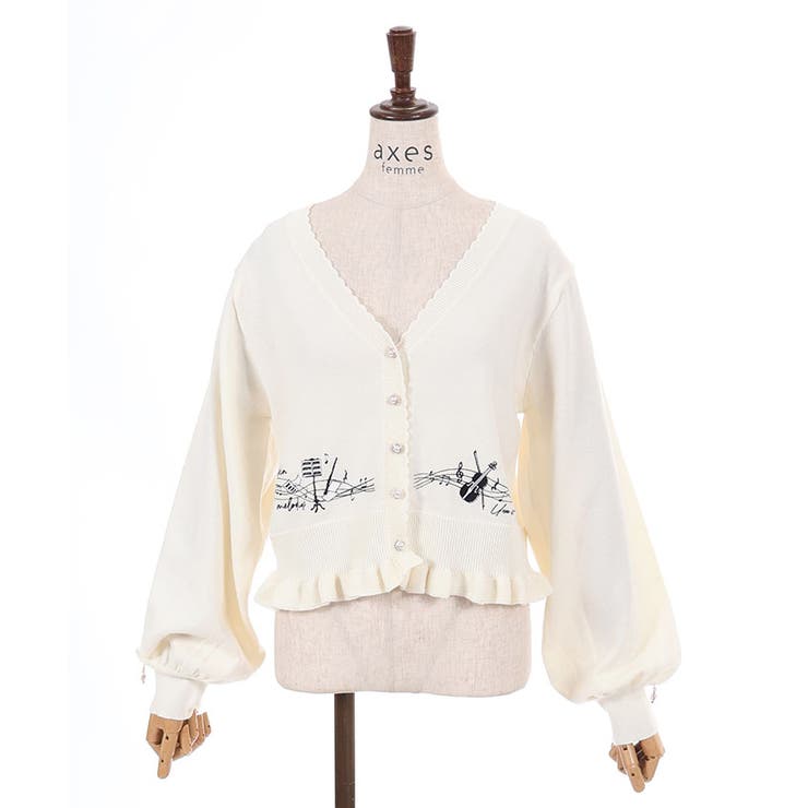 音楽刺繍ショートニットカーディガン | axes femme | 詳細画像14 