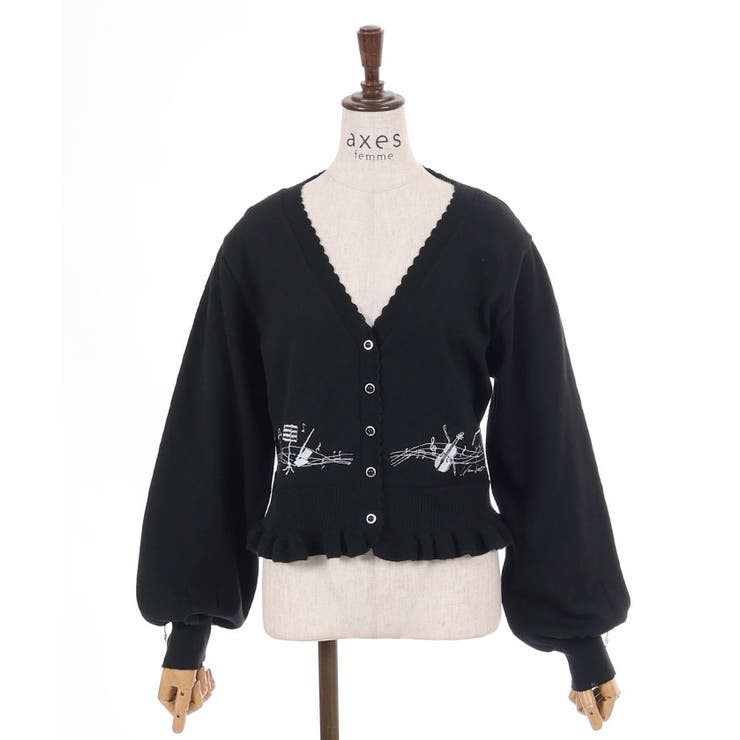 音楽刺繍ショートニットカーディガン | axes femme | 詳細画像26 