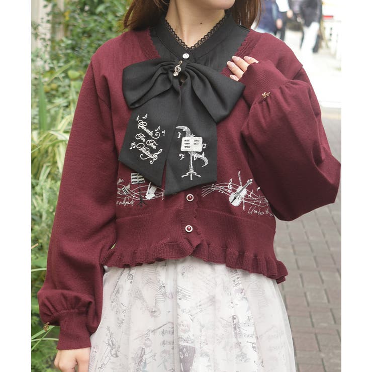 音楽刺繍ショートニットカーディガン | axes femme | 詳細画像6 