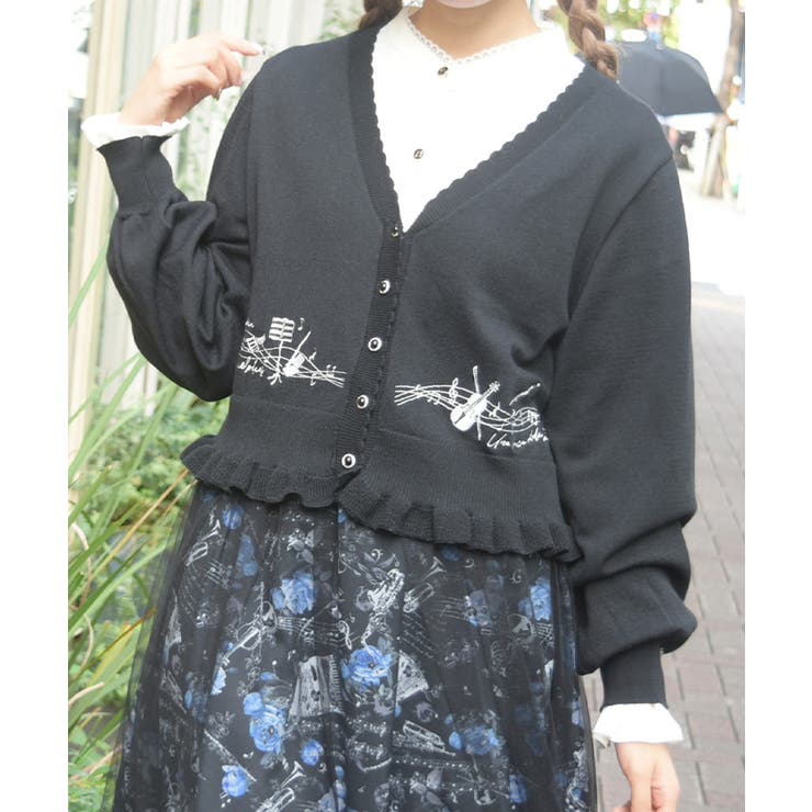 音楽刺繍ショートニットカーディガン | axes femme | 詳細画像7 