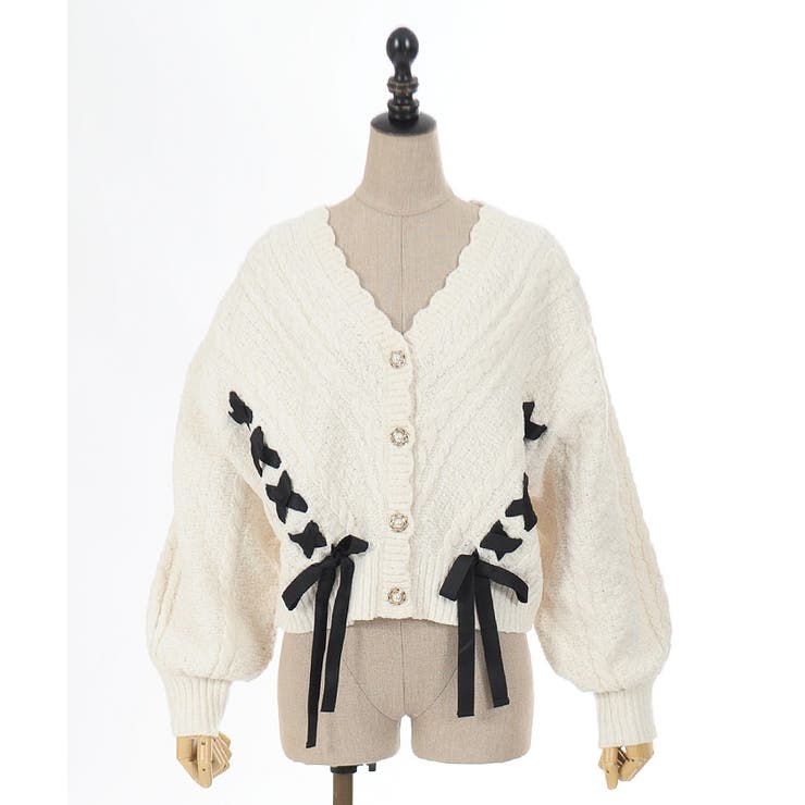 レースアップベロアモールカーディガン[品番：IGAW0005545]｜axes