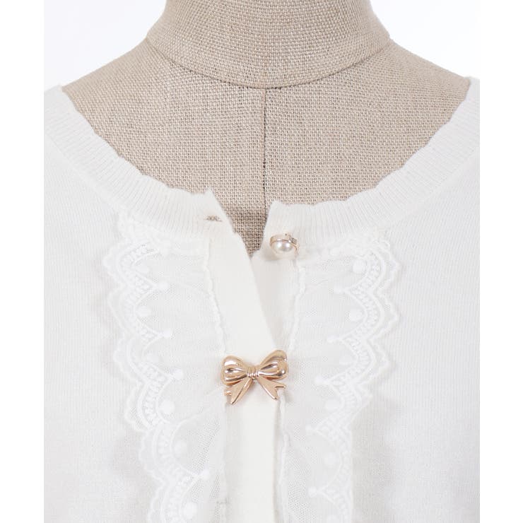 レース×リボンニットカーディガン[品番：IGAW0005668]｜axes