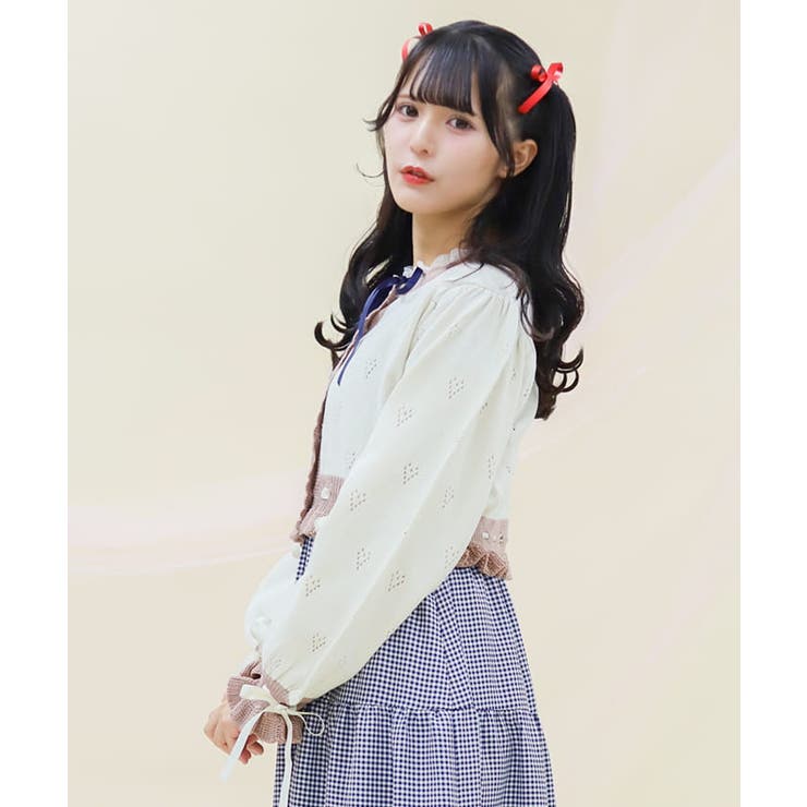 ハート透かし編みニットカーディガン | axes femme | 詳細画像2 