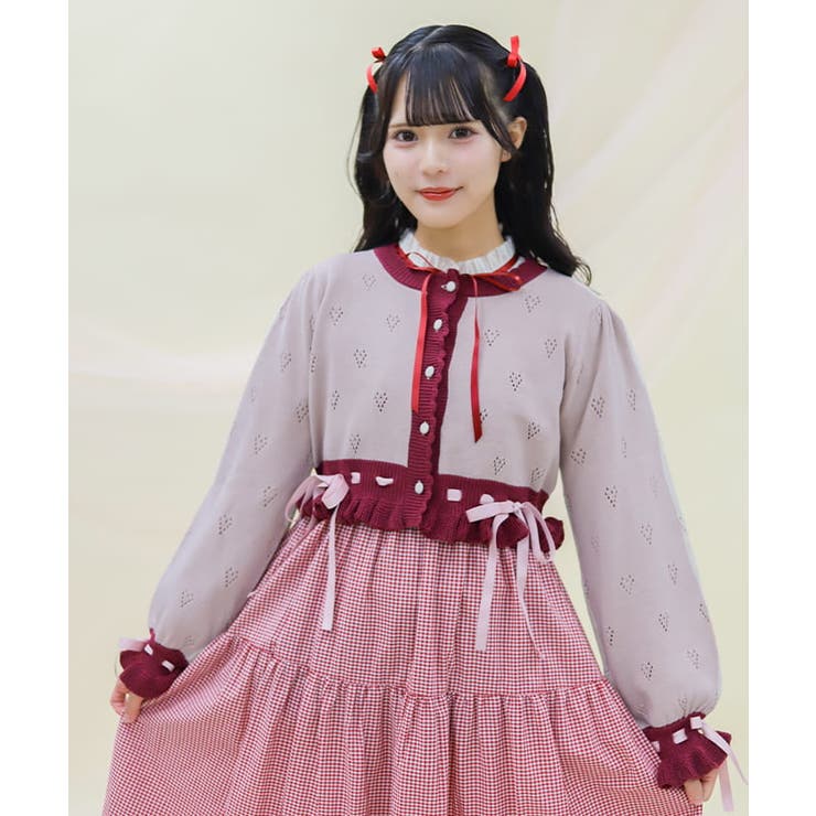 ピンク | ハート透かし編みニットカーディガン | axes femme