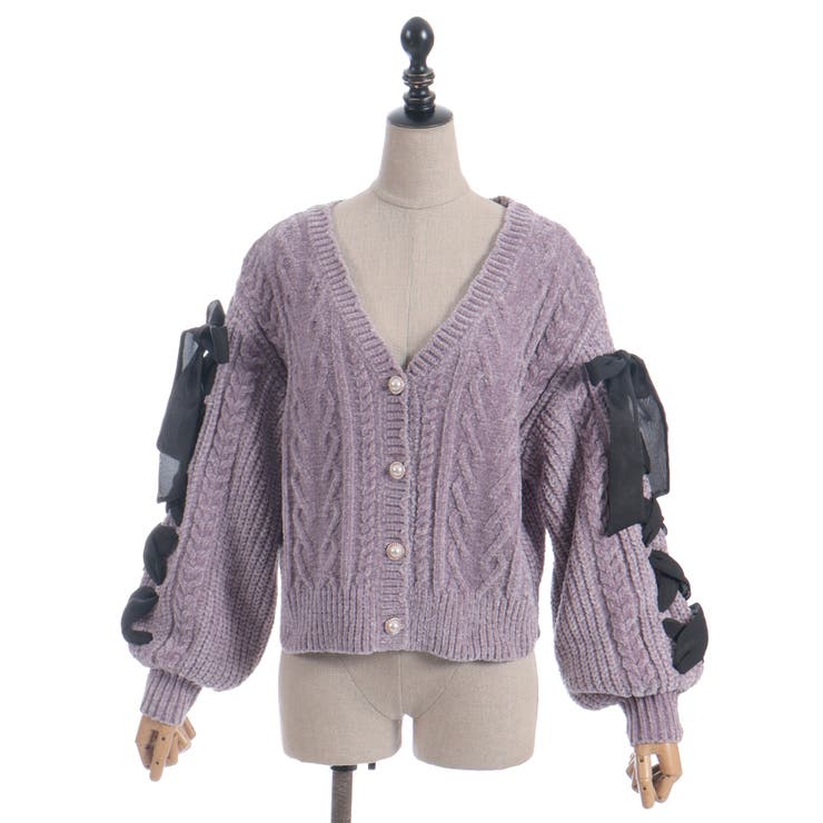 レースアップモールニットカーディガン[品番：IGAW0007021]｜axes