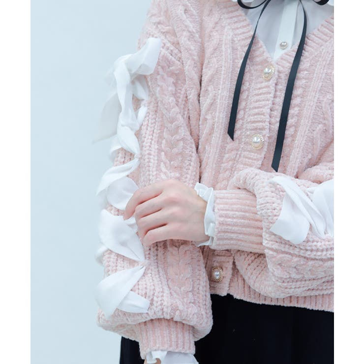 レースアップモールニットカーディガン | axes femme | 詳細画像4 