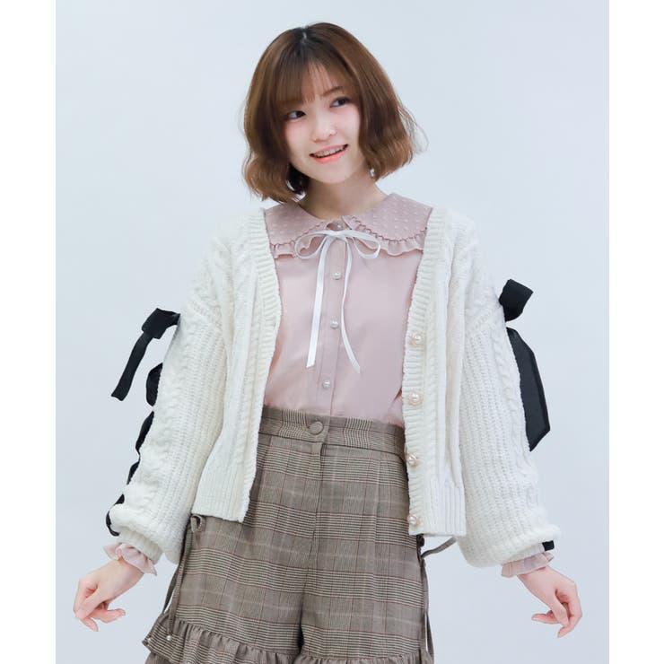 レースアップモールニットカーディガン[品番：IGAW0007021]｜axes