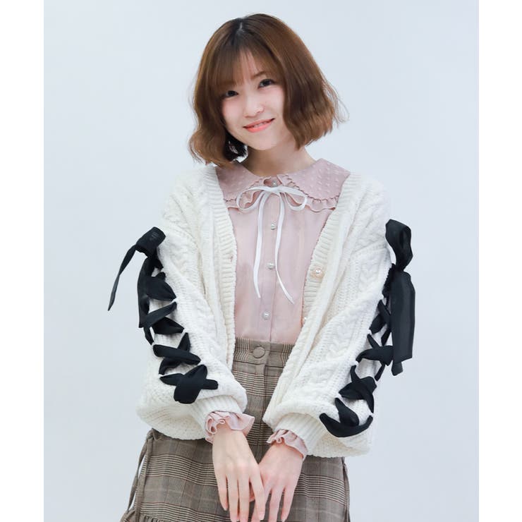 レースアップモールニットカーディガン[品番：IGAW0007021]｜axes