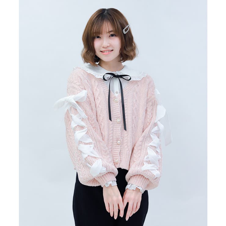 レースアップモールニットカーディガン[品番：IGAW0007021]｜axes