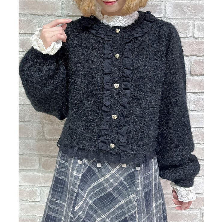 黒 | ラメシャギーフリルニットカーディガン | axes femme