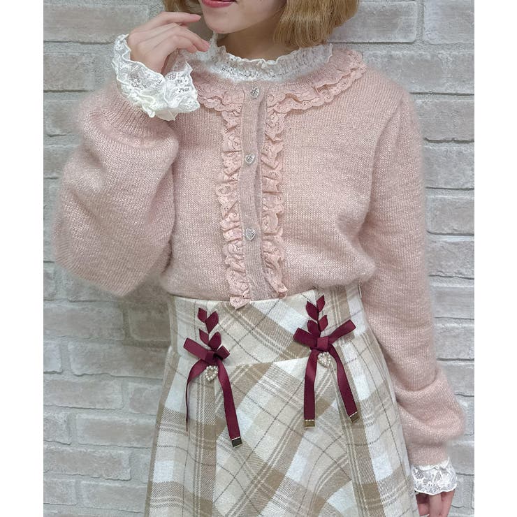 ピンク | ラメシャギーフリルニットカーディガン | axes femme