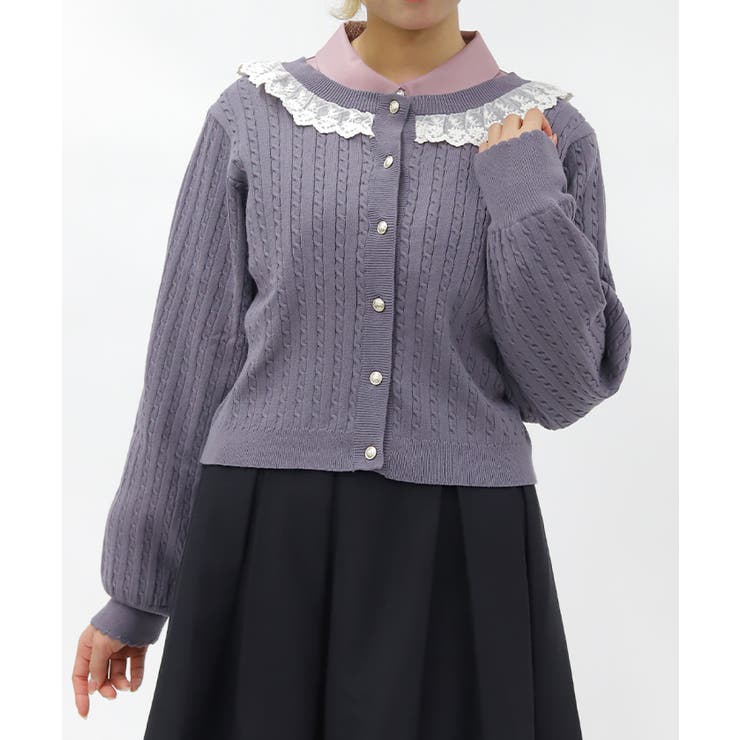 ケーブル柄バックリボンカーディガン | axes femme | 詳細画像1 