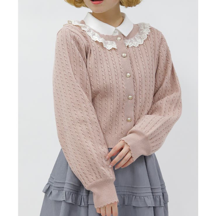 ピンク | ケーブル柄バックリボンカーディガン | axes femme