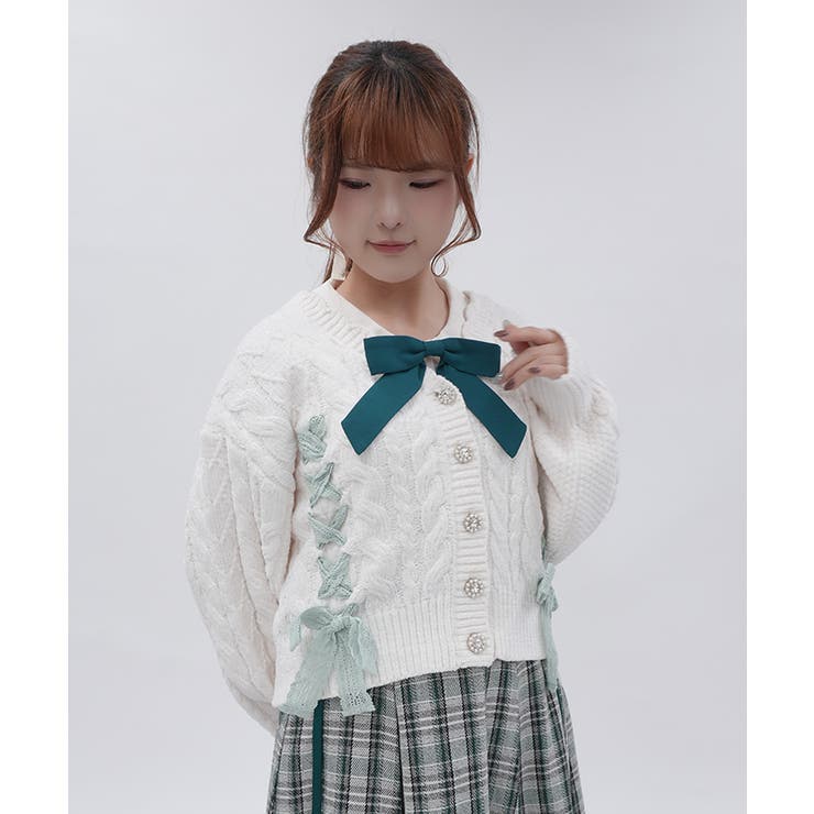 レースアップモールヤーンカーディガン | axes femme | 詳細画像12 