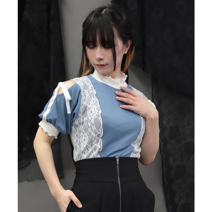 バイカラー肩あきカットプルオーバー | axes femme | 詳細画像1 