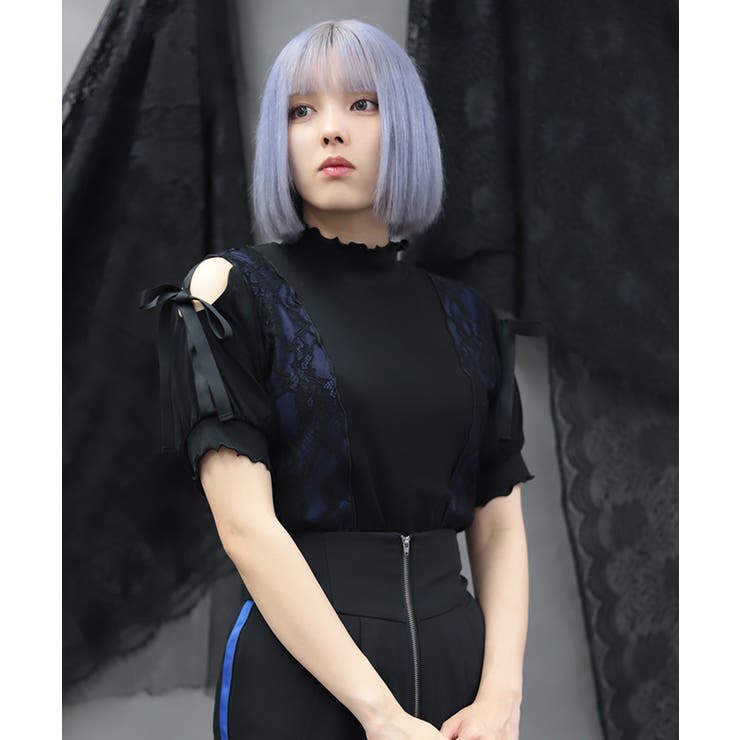 黒 | バイカラー肩あきカットプルオーバー | axes femme
