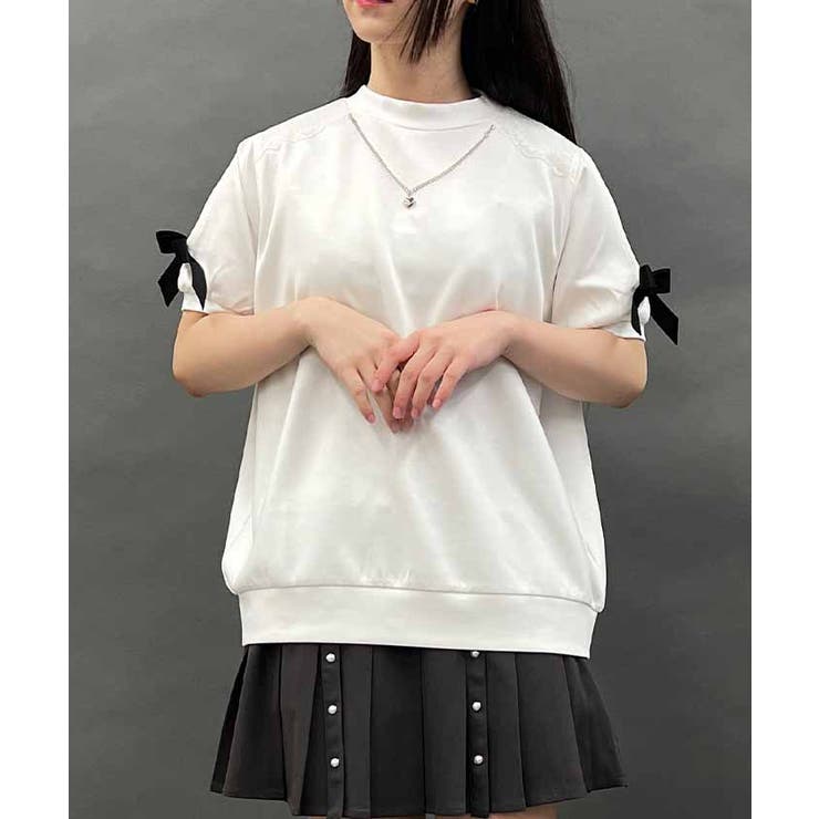 肩あきリボンデザイン半袖プルオーバー[品番：IGAW0005091