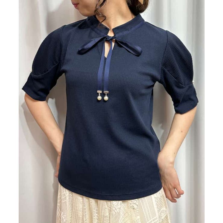 リボン付リブトップス[品番：IGAW0003912]｜axes femme