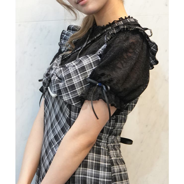 黒 | 総レースパフ袖プルオーバー | axes femme