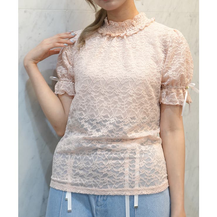 ピンク | 総レースパフ袖プルオーバー | axes femme
