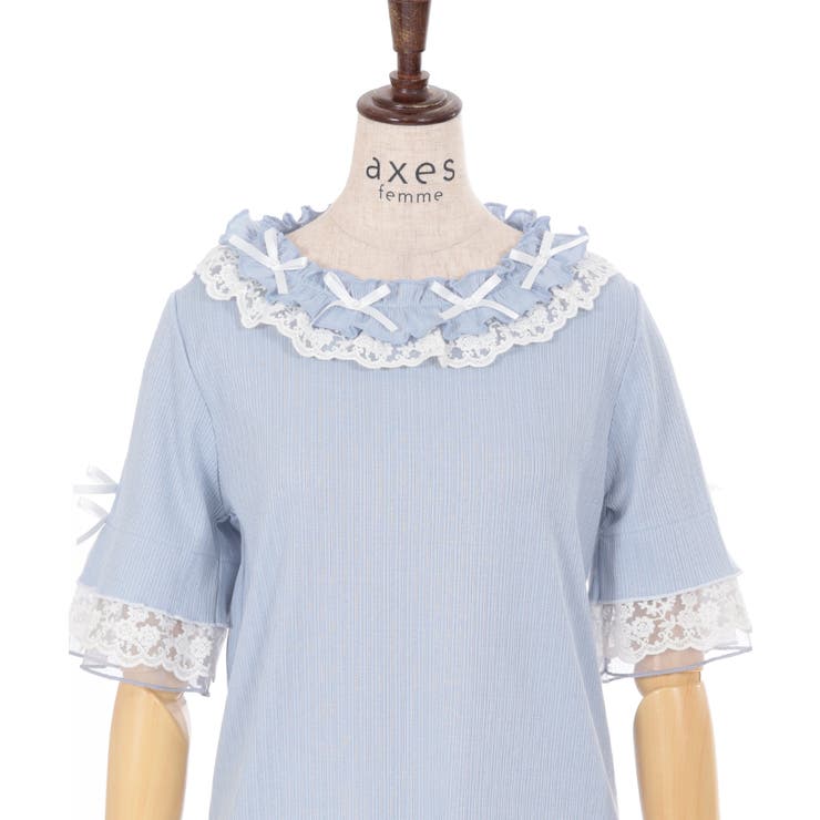 リボン×レース×フリルプルオーバー[品番：IGAW0005084]｜axes femme