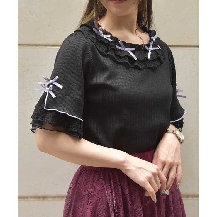 リボン×レース×フリルプルオーバー[品番：IGAW0005084]｜axes femme