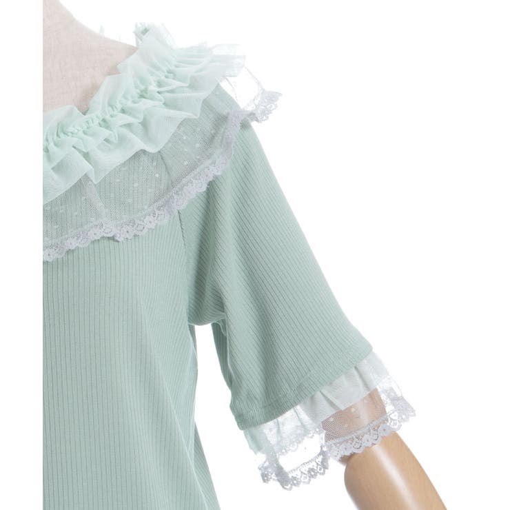 axes femme ホワイト 白 水色 フリル 可愛い ブルー系 M ゆるだぼ チュールフリルブラウス | outlet | axes femme online shop