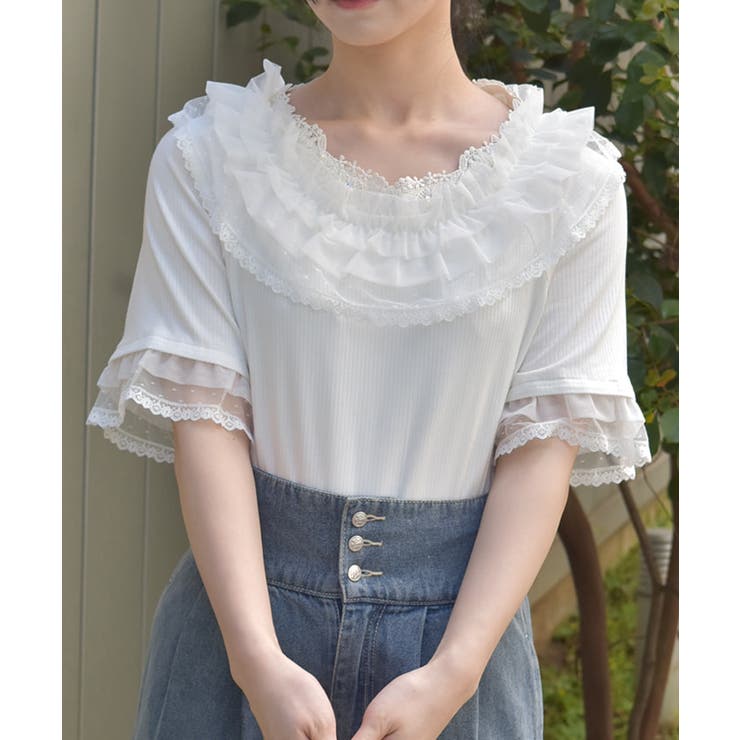 axes femme ホワイト 白 水色 フリル 可愛い ブルー系 M ゆるだぼ セーラー襟ブラウス（シャツ/ブラウス）｜axes femme kawaii