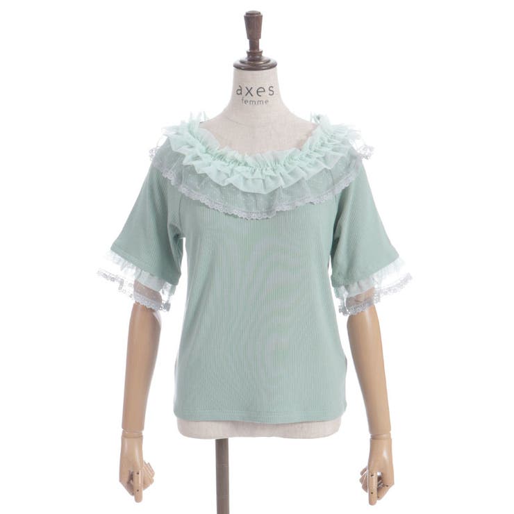 ミント | ドット×チュールフリルプルオーバー | axes femme