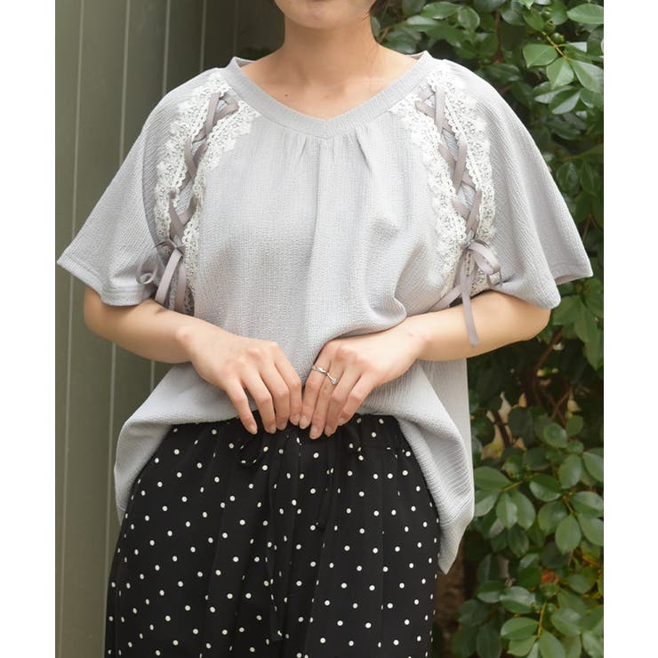 グレー | レース×編み上げカットプルオーバー | axes femme