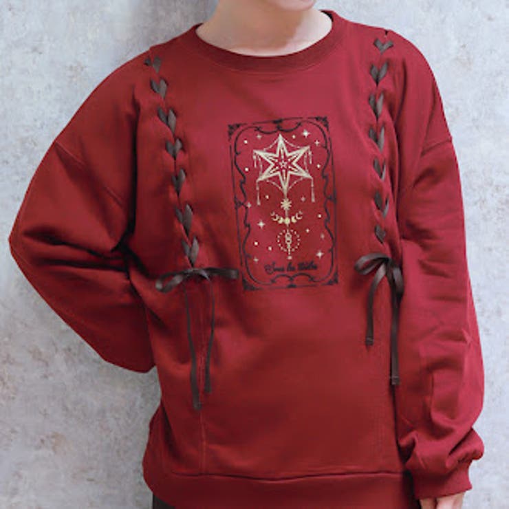 ワイン | 編み上げアソート柄トレーナー | axes femme