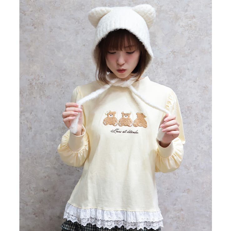 くまボア刺繍裾レースＴシャツ | axes femme | 詳細画像10 