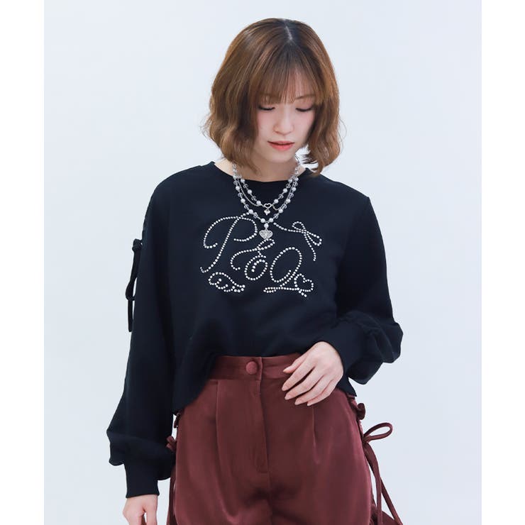 黒 | レース使いラインストーンプルオーバー | axes femme