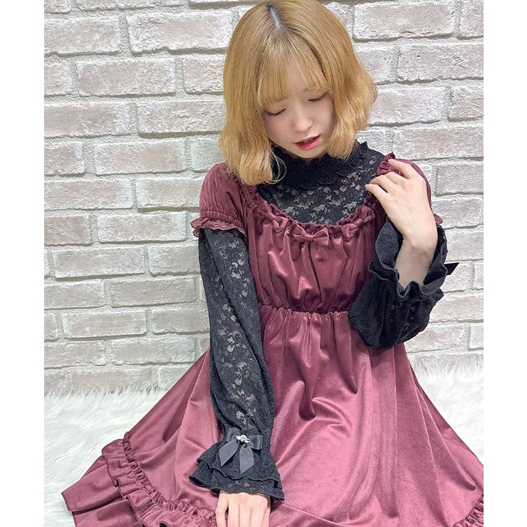 黒 | プチローズ装飾起毛レースプルオーバー | axes femme