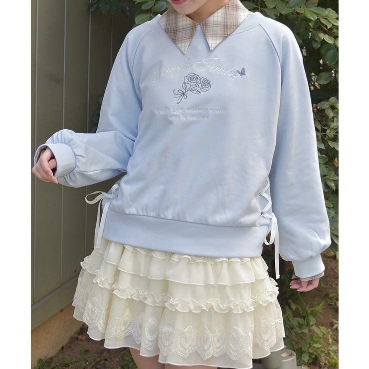 サックス | レースアップ刺繍トレーナー | axes femme